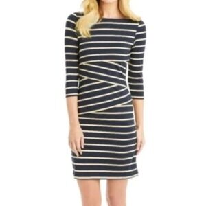J. McLaughlin‎ Nicola Black/Tan Striped Layered Dress Size Large